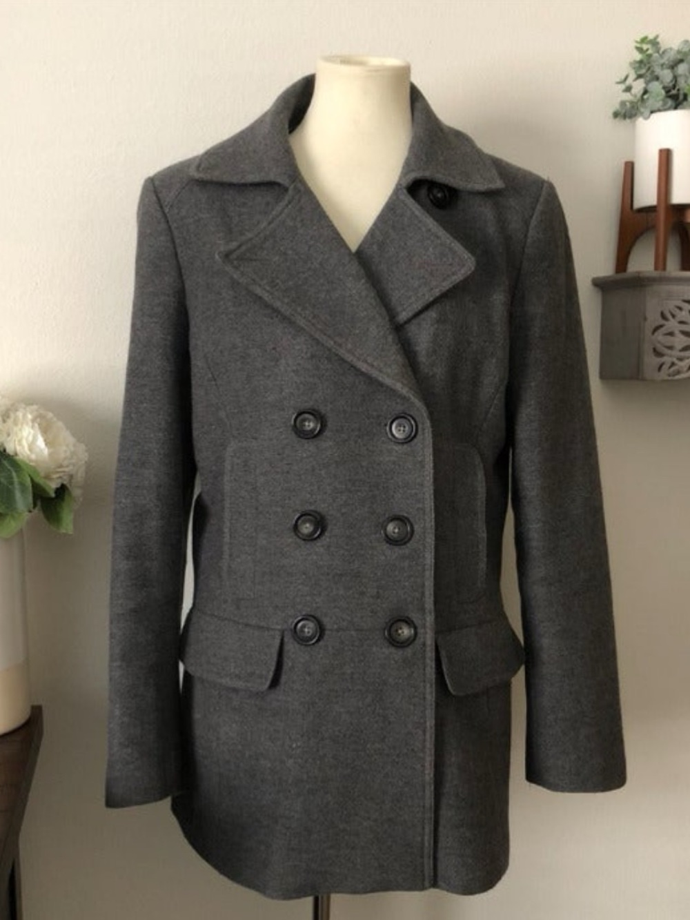 Banana Republic Wool-Blend Double-Breasted Gray Peacoat